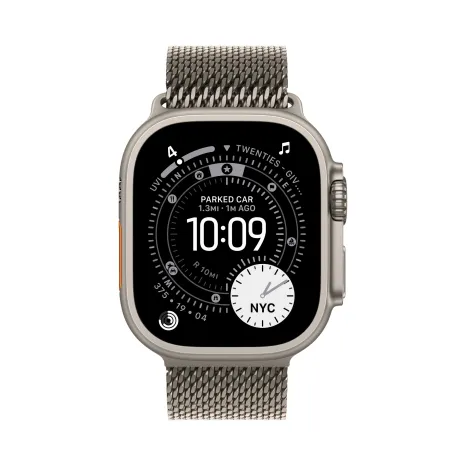 Apple Watch Ultra 3 49 мм, корпус из натурального титана, ремешок Milanese бежевого цвета, размер M