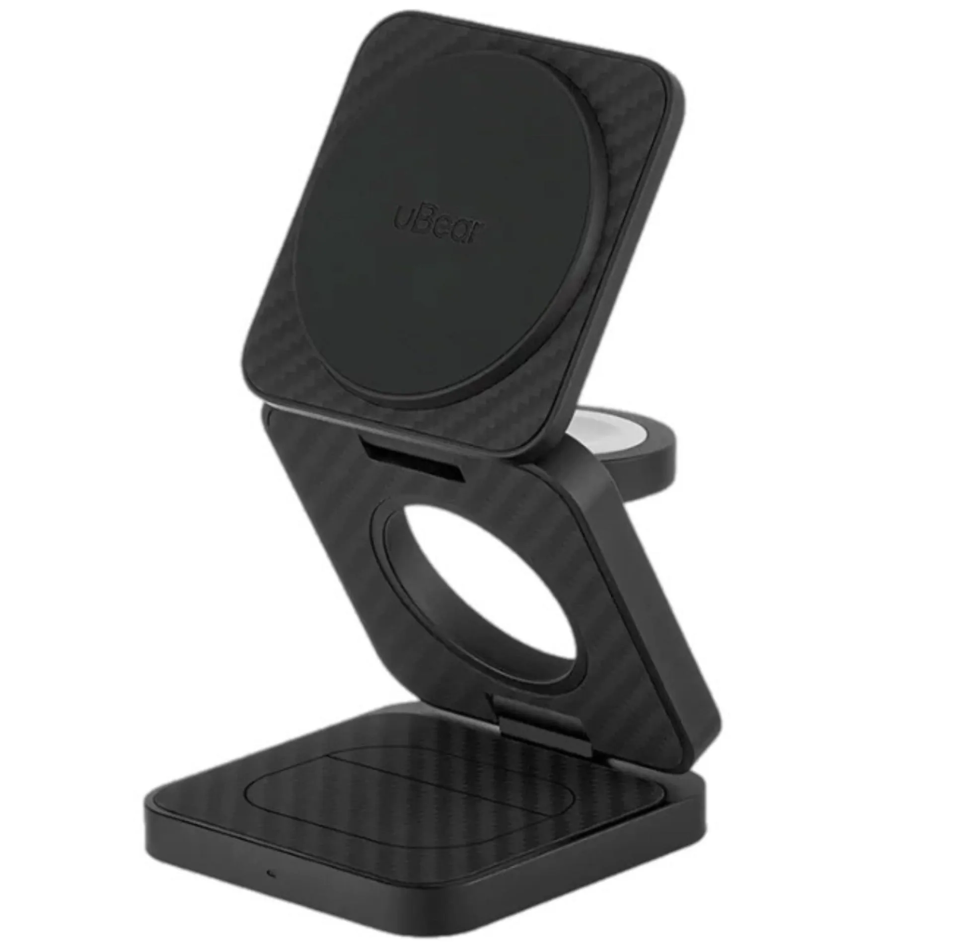 Беспроводное зарядное устройство uBear Balance 3 в 1 MagSafe 25 Вт, черный кевлар